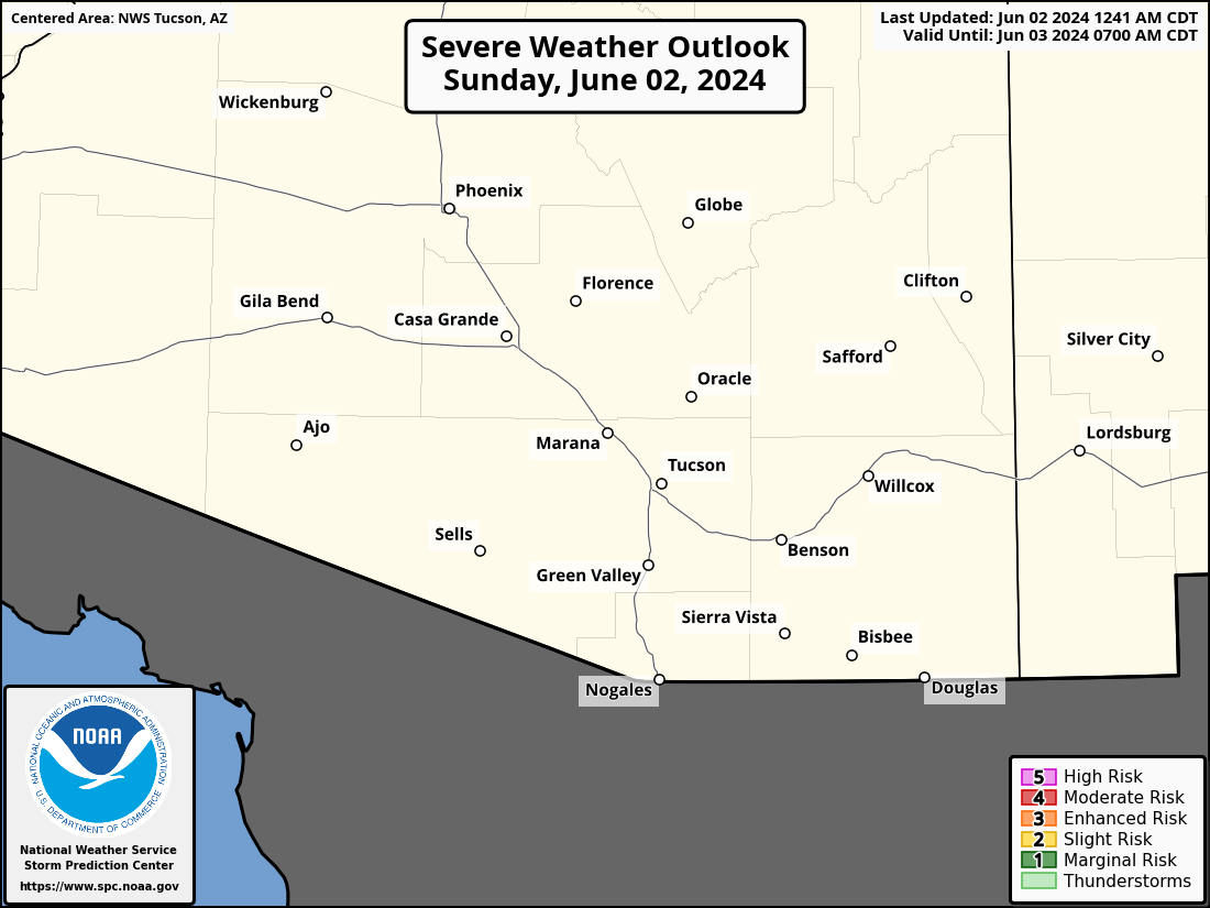 Severe Weather Outlook for Tucson, AZ and surrounding areas