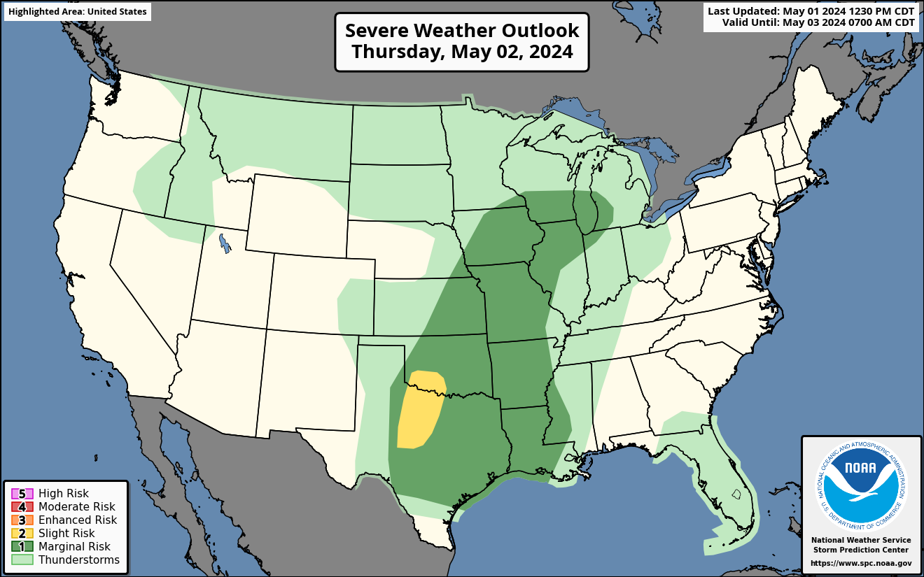 U.S. Day 2 Severe Weather Outlook Map