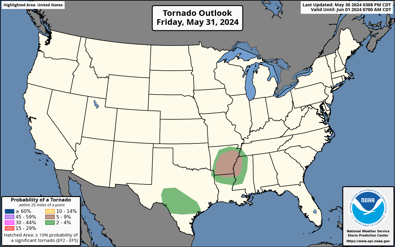 Day 2 Tornado Outlook Map
