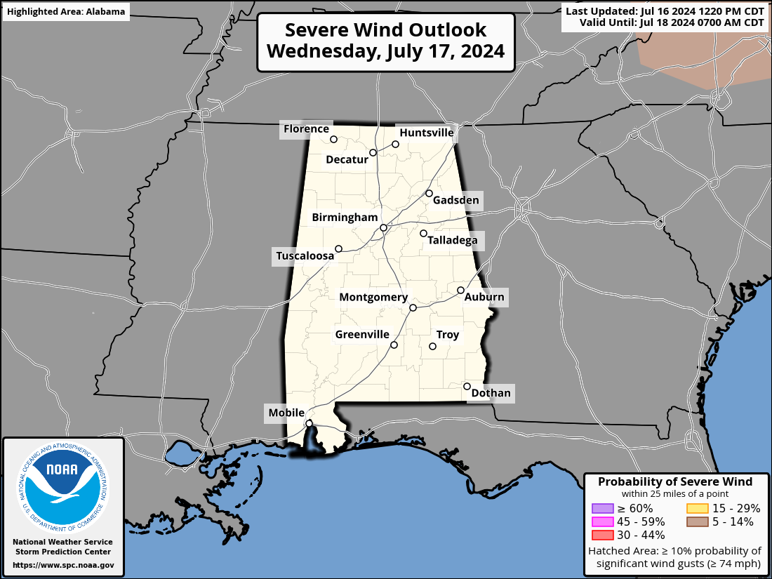 SPC Day 2 Wind Outlook - Alabama