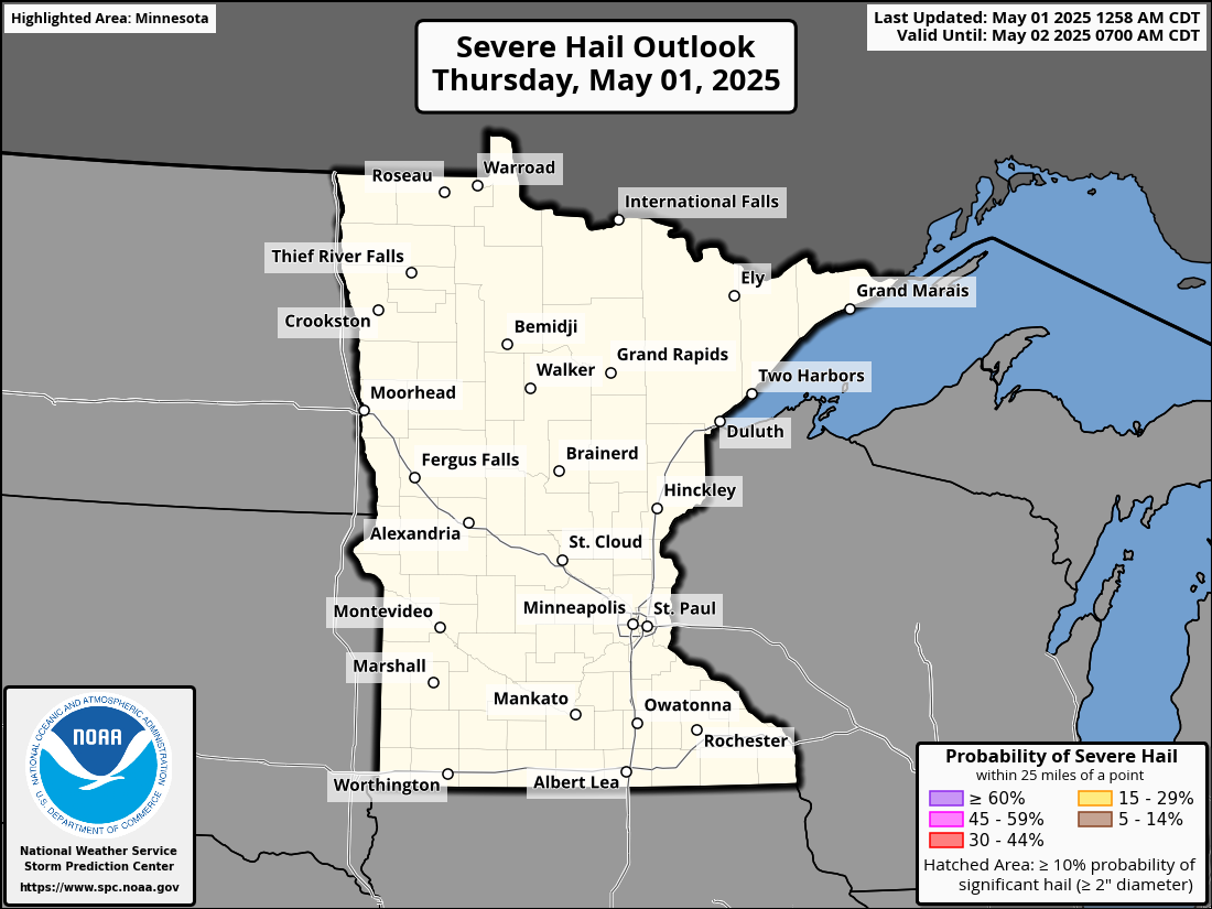 Day 1 Hail probabilities