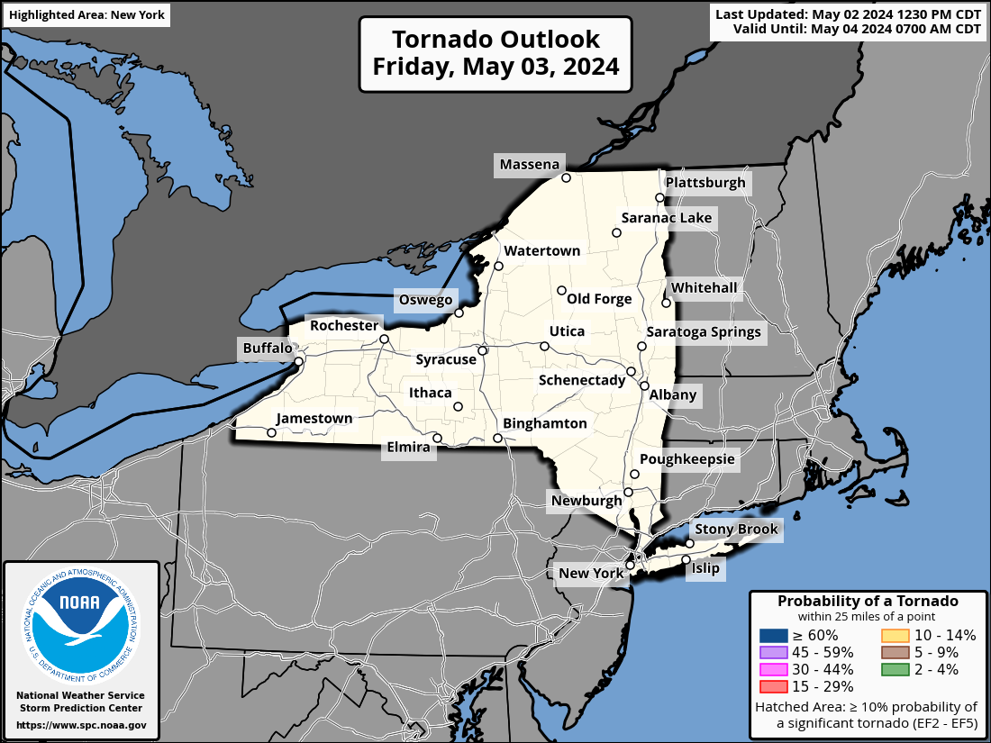 NYS Day 2 Tornado Outlook Map
