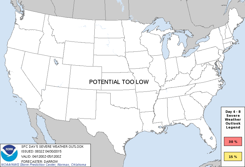 Day 5 Severe Weather Outlook Graphics Issued on Apr 30, 2015