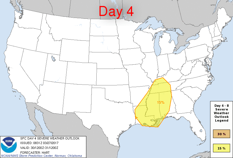 Day 4-8 Severe Weather Outlook Graphics Issued on Mar 27, 2017
