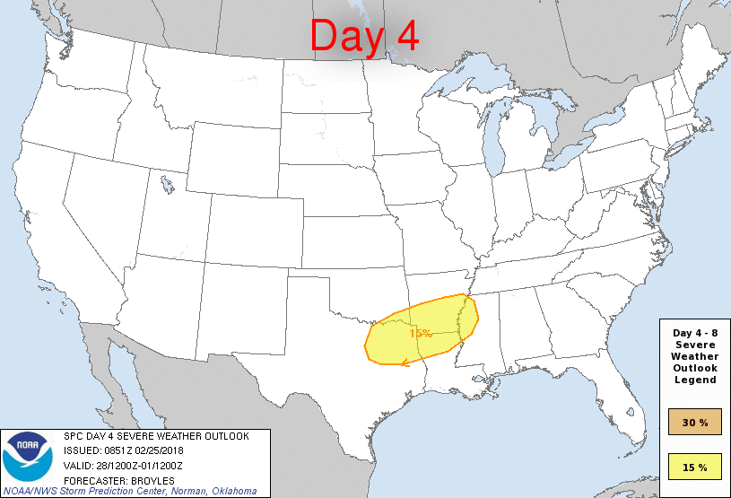 Day 4-8 Severe Weather Outlook Graphics Issued on Feb 25, 2018