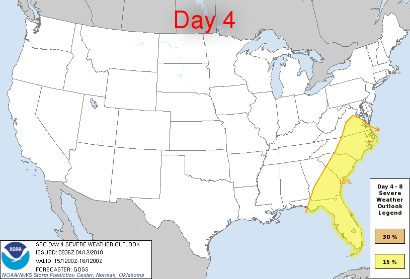 Day 4-8 Severe Weather Outlook Graphics Issued on Apr 12, 2018