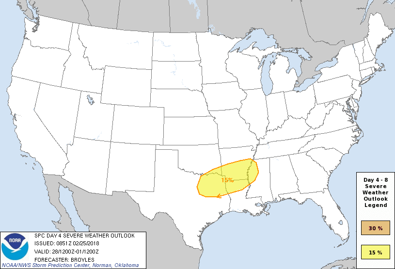 Day 4 Severe Weather Outlook Graphics Issued on Feb 25, 2018