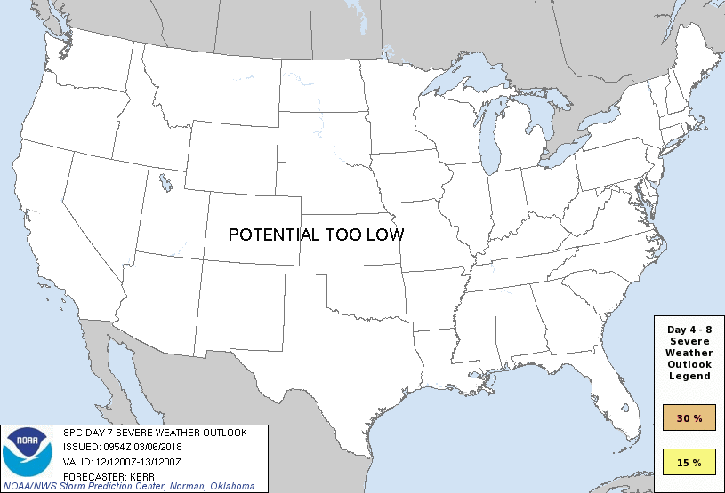 Day 7 Severe Weather Outlook Graphics Issued on Mar 6, 2018