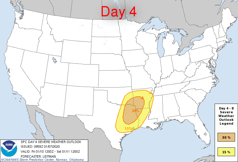 Day 4-8 Severe Weather Outlook Graphics Issued on Jan 7, 2020
