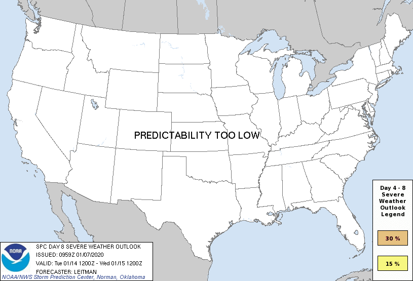 Day 8 Severe Weather Outlook Graphics Issued on Jan 7, 2020