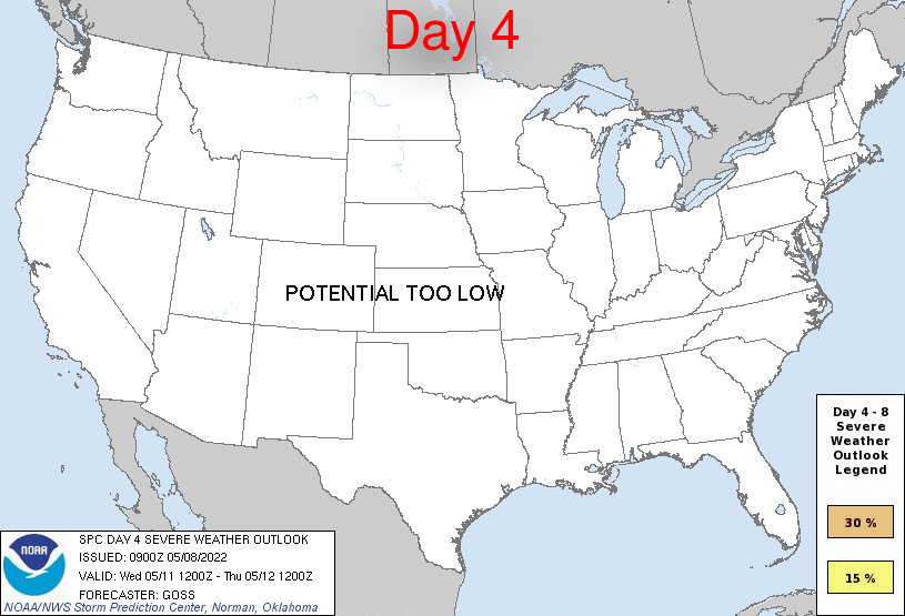 Day 4-8 Severe Weather Outlook Graphics Issued on May 8, 2022