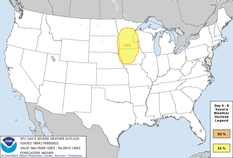 Day 5 Severe Weather Outlook Graphics Issued on May 5, 2022