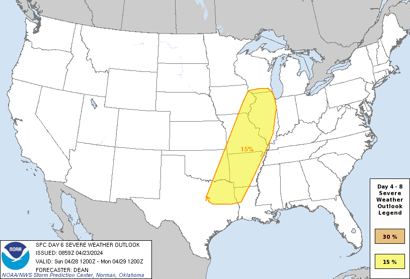Day 6 Severe Weather Outlook Graphics Issued on Apr 23, 2024
