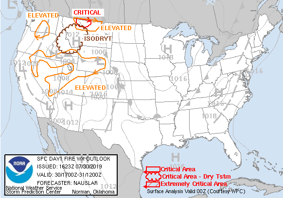 Lastest Day 1 fire weather forecast