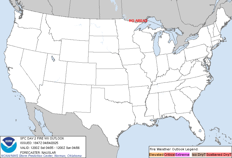 Day 2 - delineate areas of the continental U.S. where pre-existing fuel conditions, combined with forecast weather conditions, will result in a significant threat for the ignition and/or spread of wildfires.