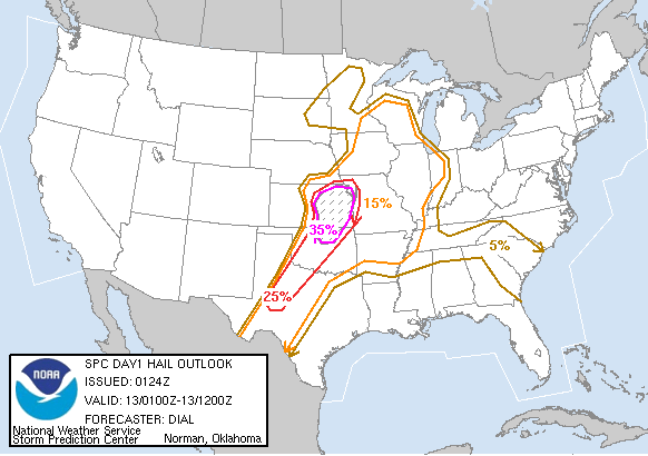 20040613 0100 UTC Day 1 Large Hail Probabilities Graphic