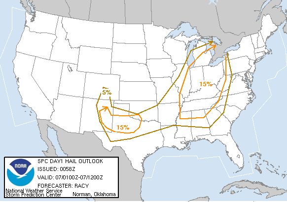 20040707 0100 UTC Day 1 Large Hail Probabilities Graphic