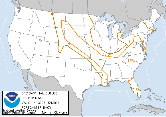 20040714 1300 UTC Day 1 Large Hail Probabilities Graphic
