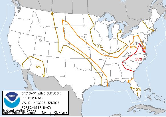 20040714 1300 UTC Day 1 Damaging Wind Probabilities Graphic