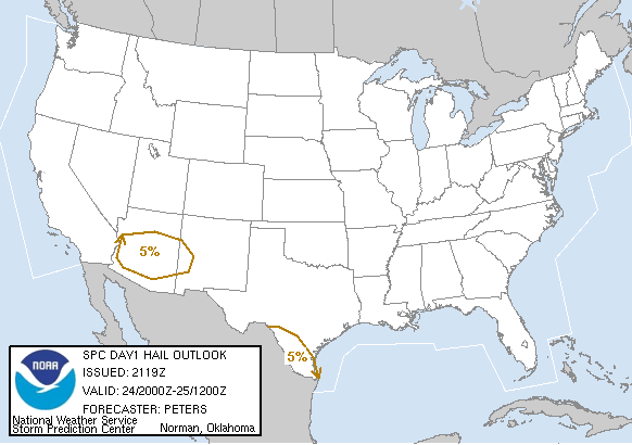 20050224 2000 UTC Day 1 Large Hail Probabilities Graphic