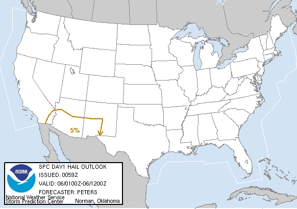 20050306 0100 UTC Day 1 Large Hail Probabilities Graphic