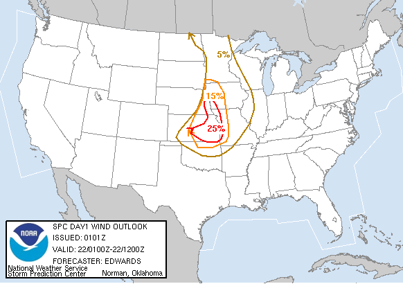 20050522 0100 UTC Day 1 Damaging Wind Probabilities Graphic