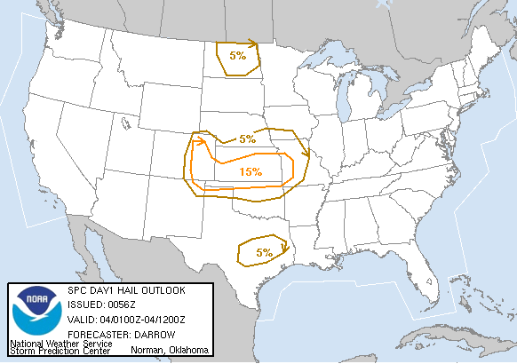 20050604 0100 UTC Day 1 Large Hail Probabilities Graphic