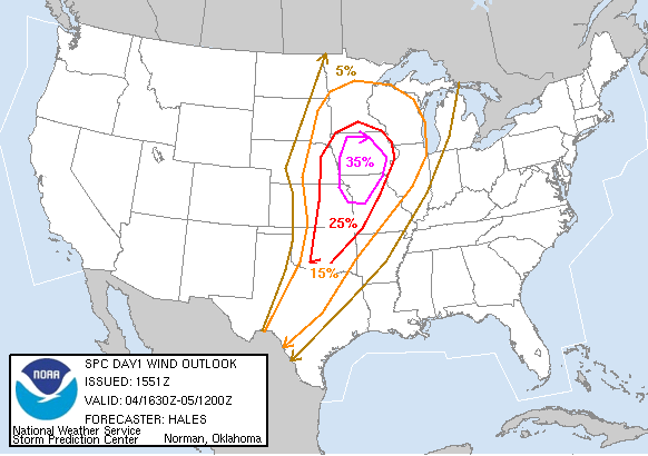 20050604 1630 UTC Day 1 Damaging Wind Probabilities Graphic