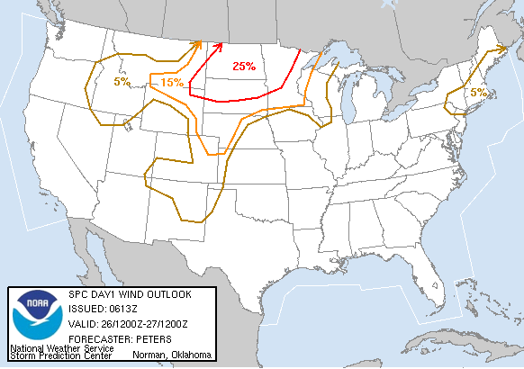 20050626 1200 UTC Day 1 Damaging Wind Probabilities Graphic