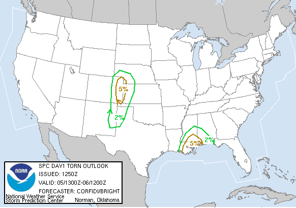 20050705 1300 UTC Day 1 Tornado Probabilities Graphic