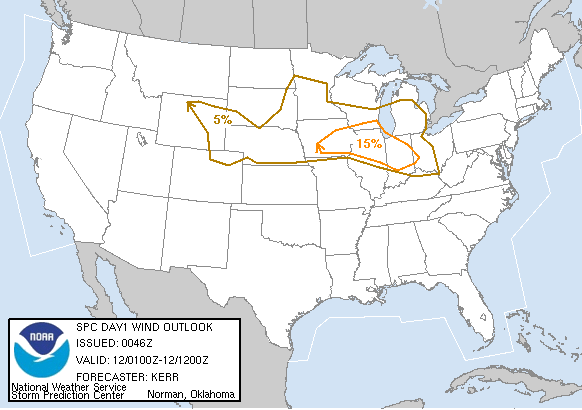 20050812 0100 UTC Day 1 Damaging Wind Probabilities Graphic