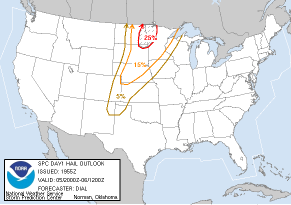 20050905 2000 UTC Day 1 Large Hail Probabilities Graphic