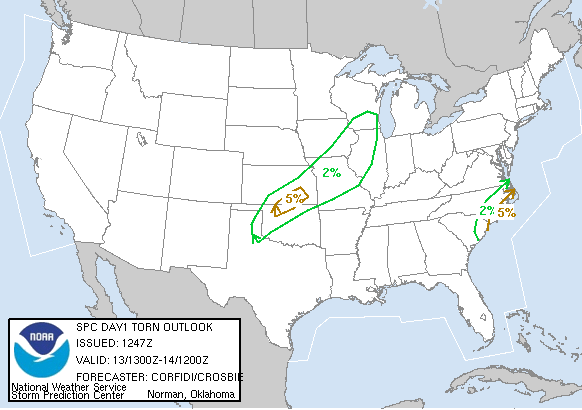 20050913 1300 UTC Day 1 Tornado Probabilities Graphic