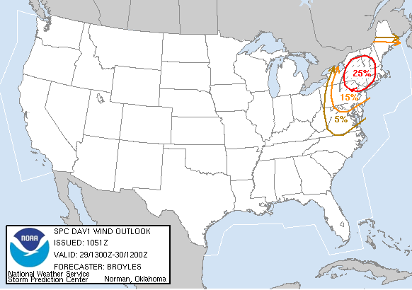 20050929 1300 UTC Day 1 Damaging Wind Probabilities Graphic