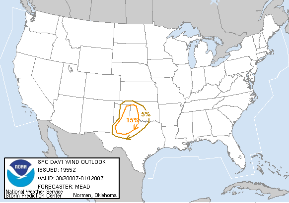 20050930 2000 UTC Day 1 Damaging Wind Probabilities Graphic