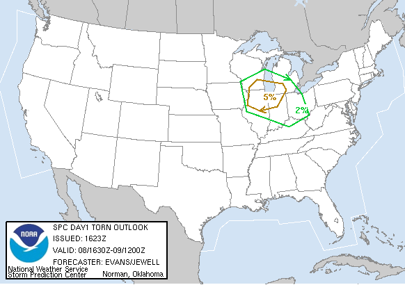 20051108 1630 UTC Day 1 Tornado Probabilities Graphic