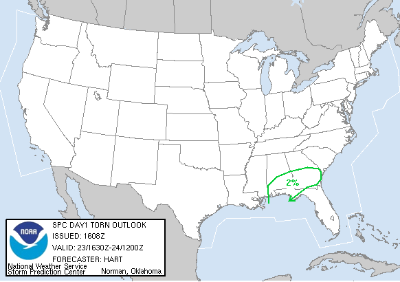20060123 1630 UTC Day 1 Tornado Probabilities Graphic