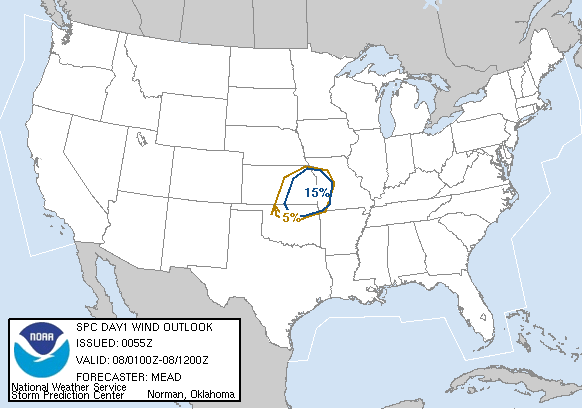 20060308 0100 UTC Day 1 Damaging Wind Probabilities Graphic