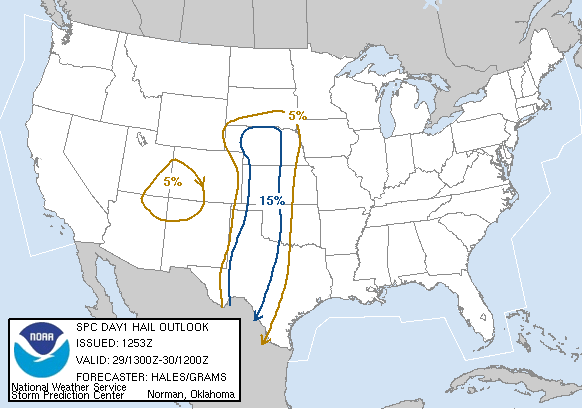 20060329 1300 UTC Day 1 Large Hail Probabilities Graphic