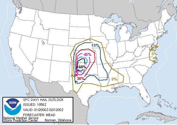 20060401 2000 UTC Day 1 Large Hail Probabilities Graphic