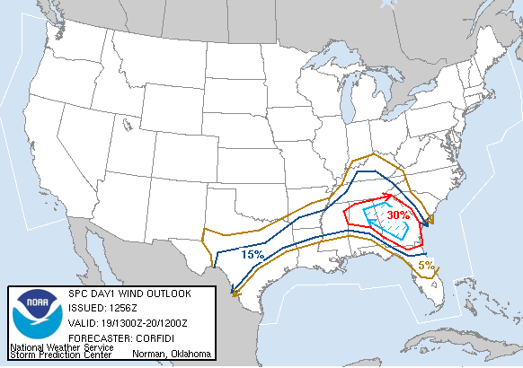 20060419 1300 UTC Day 1 Damaging Wind Probabilities Graphic