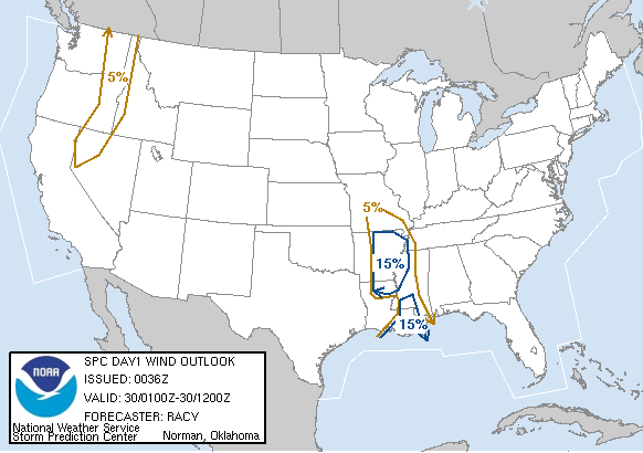 20060430 0100 UTC Day 1 Damaging Wind Probabilities Graphic