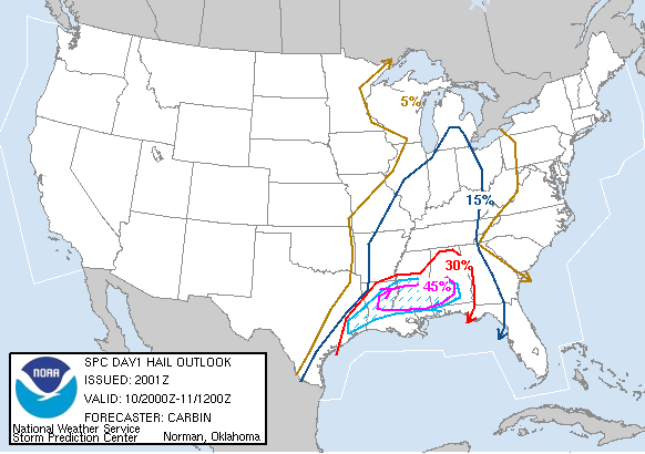 20060510 2000 UTC Day 1 Large Hail Probabilities Graphic