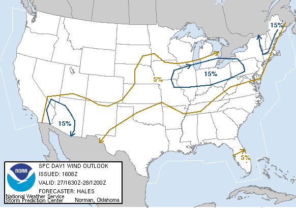 20060727 1630 UTC Day 1 Damaging Wind Probabilities Graphic