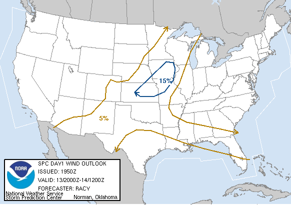 20060813 2000 UTC Day 1 Damaging Wind Probabilities Graphic