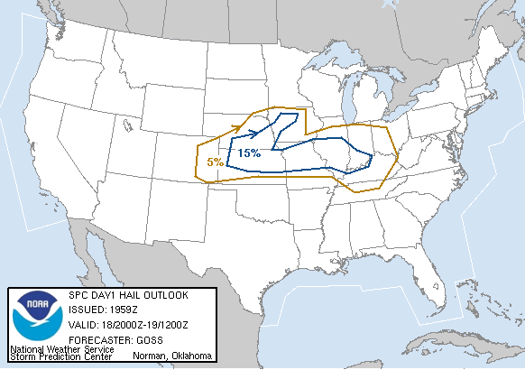 20060818 2000 UTC Day 1 Large Hail Probabilities Graphic