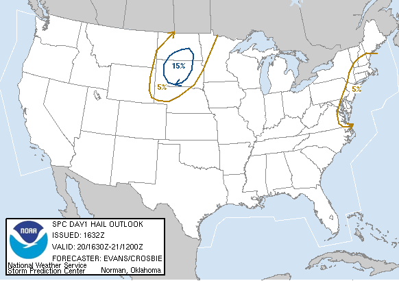 20060820 1630 UTC Day 1 Large Hail Probabilities Graphic