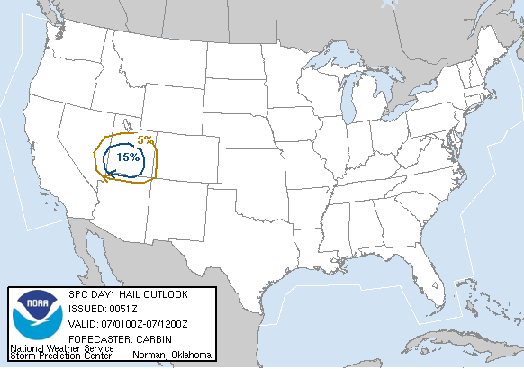 20061007 0100 UTC Day 1 Large Hail Probabilities Graphic