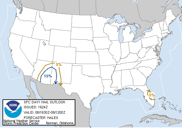 20061008 1630 UTC Day 1 Large Hail Probabilities Graphic