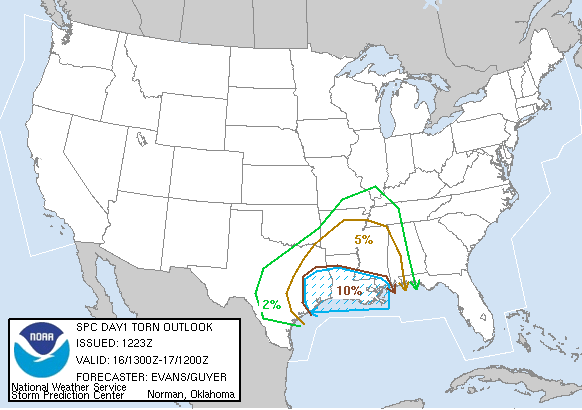 20061016 1300 UTC Day 1 Tornado Probabilities Graphic